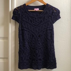 Lily Pulitzer Cap Sleeve Crochet Sweater Top